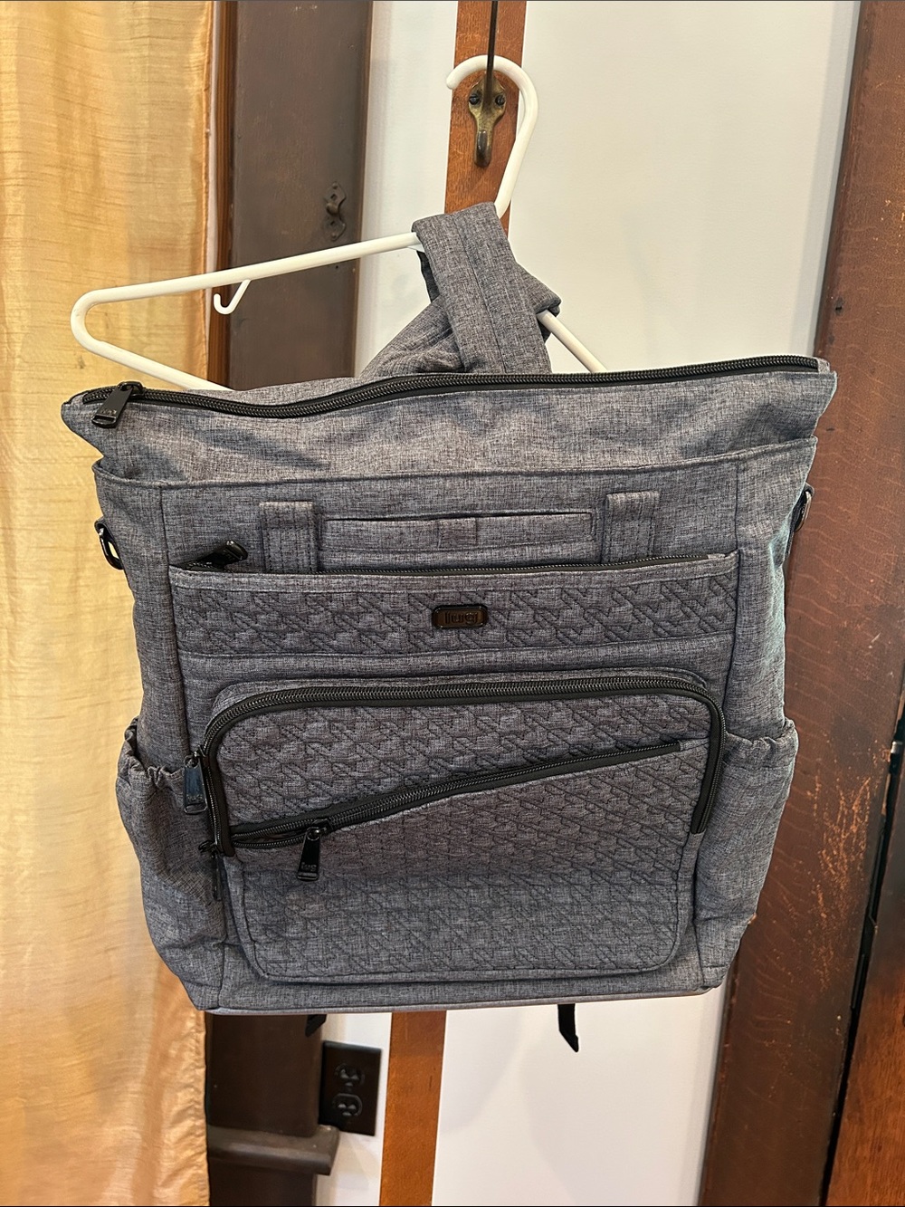 Gray Quilted lug ace Backpack Tote